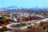 The view of the Boston skyline as seen from Medford's Wright Tower in the Middlesex Fells.