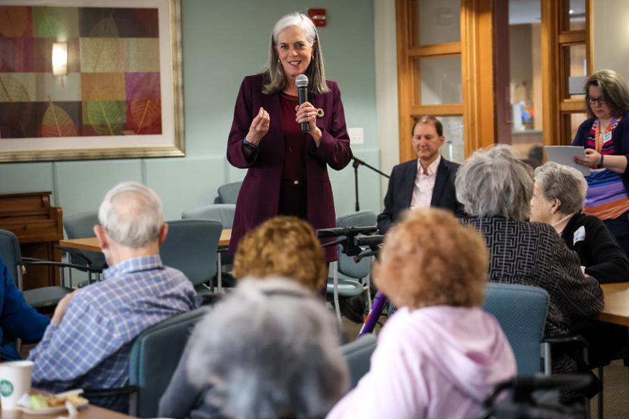 Rep. Clark speaks to a group of senior citizens in Framingham.